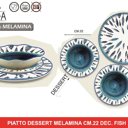 PIATTO DESSERT MELAMINA CM.22 DEC. FISH Arca