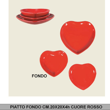 Piatto Fondo Cm.20x20x4 Cuore Rosso Arca