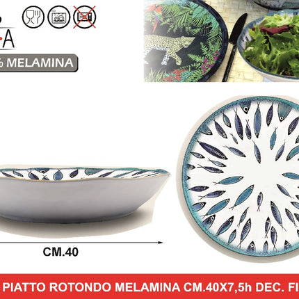 PIATTO ROTONDO MELAMINA CM.40X7,5h DEC. FISH Arca