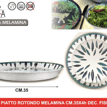 PIATTO ROTONDO MELAMINA CM.35X4h DEC. FISH Arca