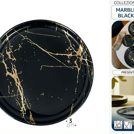 PIATTO PORCELLANA PIANO CM.27 MARBLE BLACK Arca