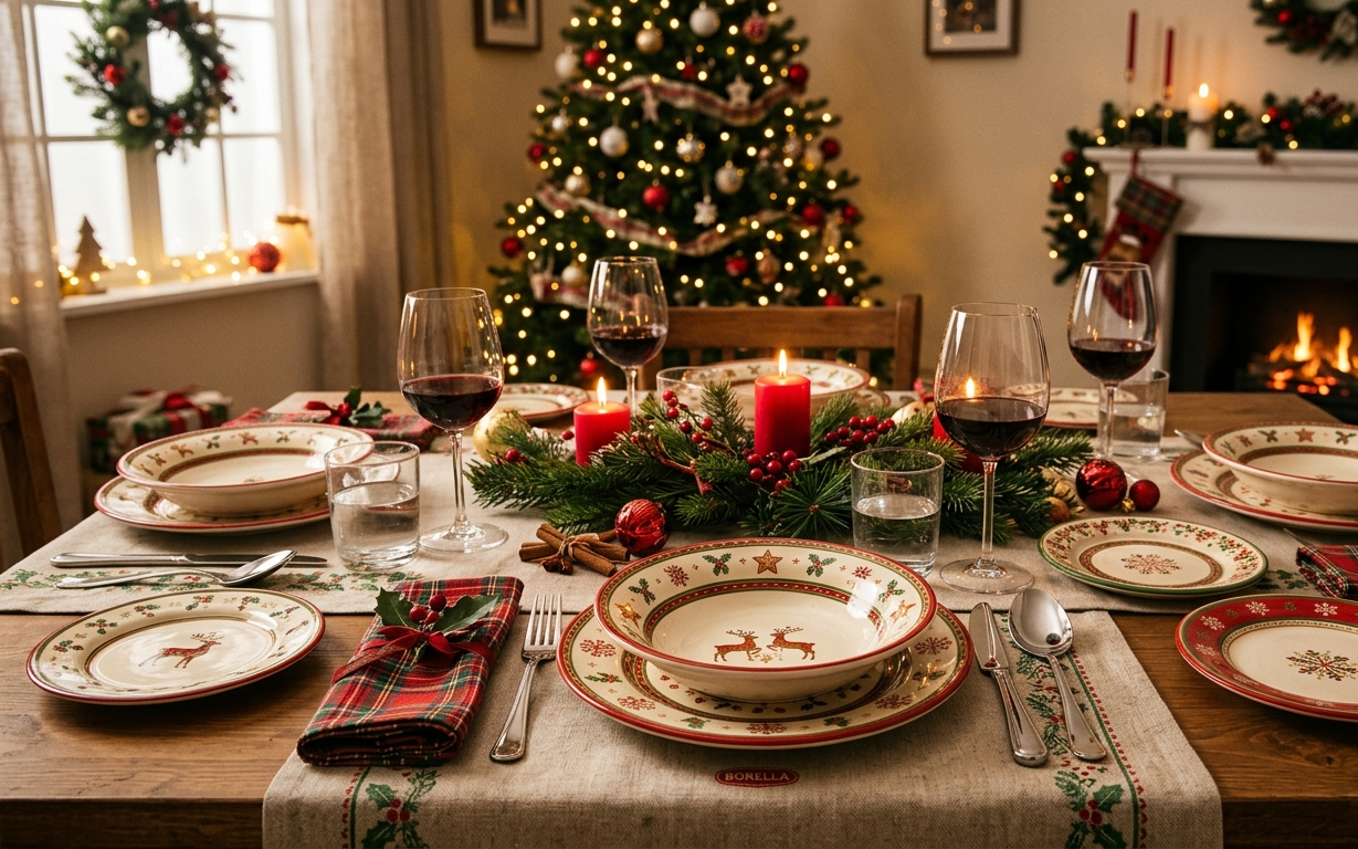 Piatti natalizi decorati: servizio 18 pezzi Icone Festive Borella