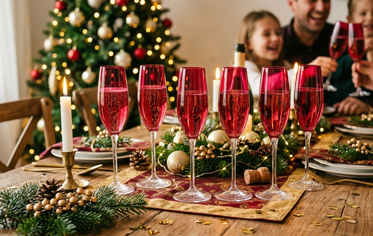 Calici rossi Natale e Capodanno: Set 6 Flute Rubis Mastro Bianco