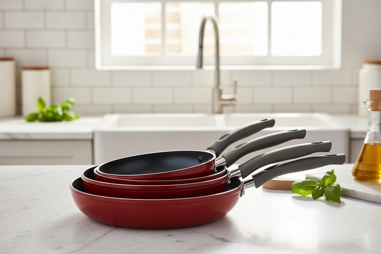Kit 3 Padelle Antiaderenti Zanetti "La Rossa" (18-22-24 cm): il set salvaspazio ideale per Airbnb, B&B e piccoli appartamenti