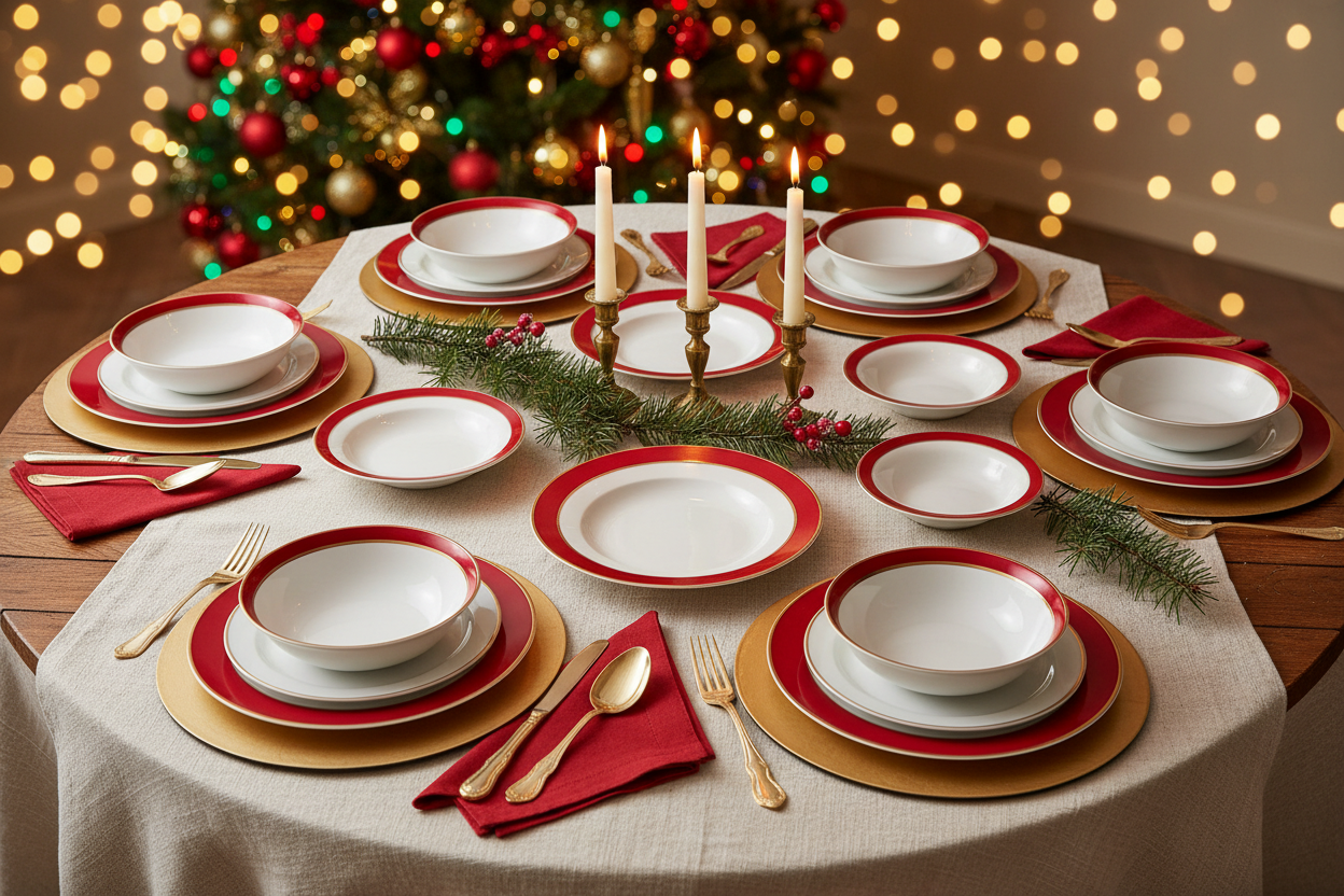 Servizio piatti Natale 18 pezzi Balza Rossa: tradizione e impatto visivo
