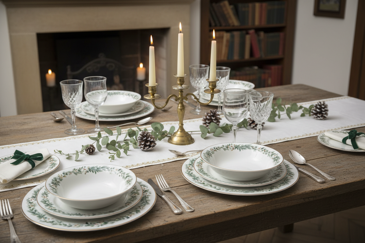 Servizio piatti Natale 18 pezzi Ghirlanda Verde: eleganza botanica