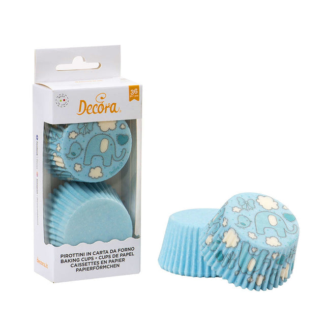 Pirottini Confezione 36 Pezzi Cm.5X3,2H Elefantino E Pois Blu Cupcake Mini-Torta Pasticcini Decora Muffin Dolcetti