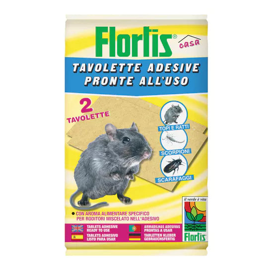 Flortis Tavolette Adesive 2 Pezzi - Cattura Topi, Scarafaggi, Roditori, Scorpioni (Con Esca)