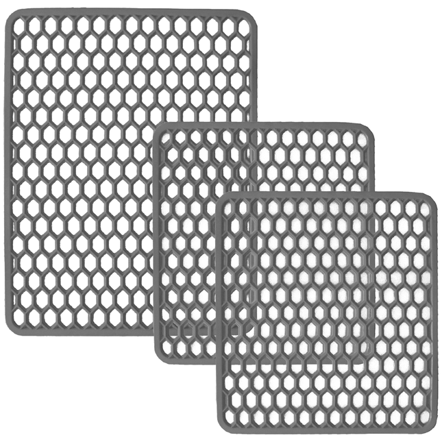 Set Tappetini Per Lavello In Gomma Grigio 1 Scolapiatti 2 Fondo Lavello Antimuffa Resistente Made In Italy