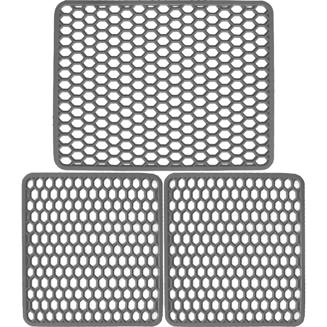 Set Tappetini Per Lavello In Gomma Grigio 1 Scolapiatti 2 Fondo Lavello Antimuffa Resistente Made In Italy