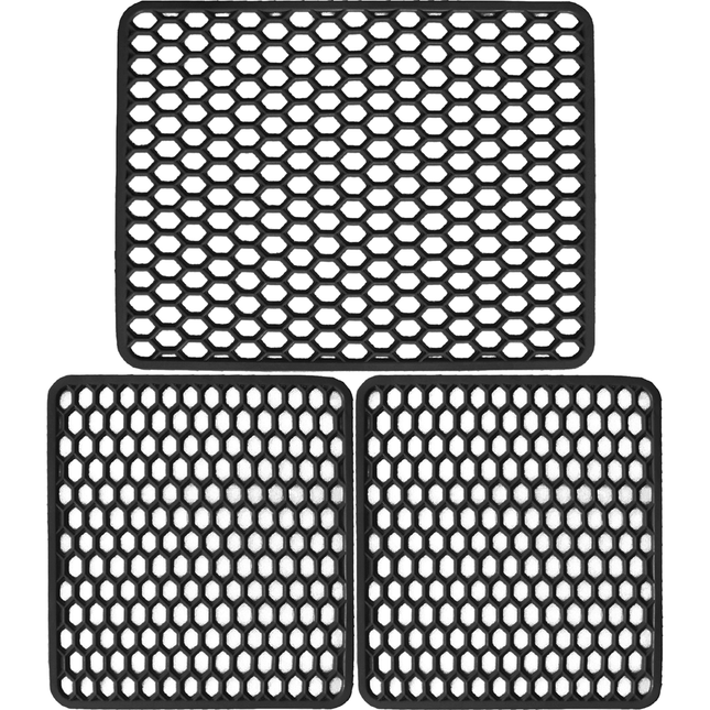 Set Tappetini Per Lavello In Gomma Nero 1 Scolapiatti 2 Fondo Lavello Antimuffa Resistente Made In Italy