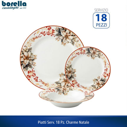 Servizio Piatti di Natale 18 Pezzi Borella Casalinghi Charme Natale in Ceramica per 6 Persone D&D Casalinghi