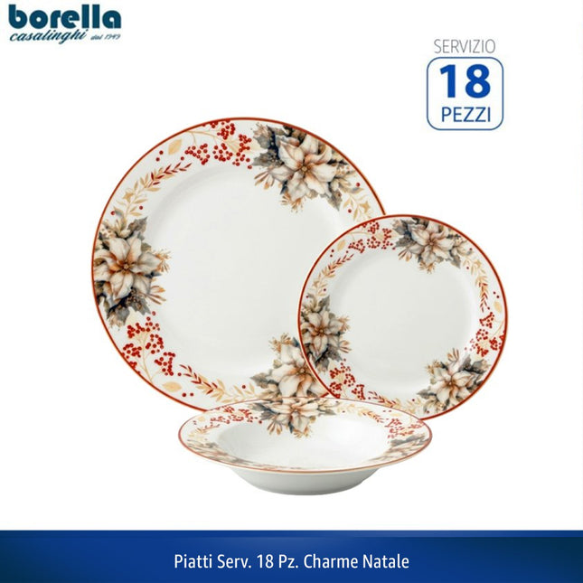 Servizio Piatti di Natale 18 Pezzi Borella Casalinghi Charme Natale in Ceramica per 6 Persone D&D Casalinghi