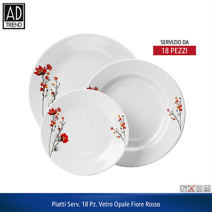 Servizio Piatti 18 Pz Vetro Opale Fiore Rosso – Collezione Lemay