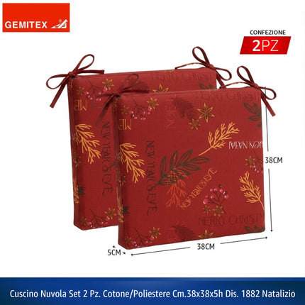 Gemitex Cuscino Nuvola Natalizio Set 2 Pz - Coprisedia Elegante 38x38x5 cm Capodanno in Cotone e Poliestere Made in Italy - Dis. 1882 Tutto Tutto Meno Meno®
