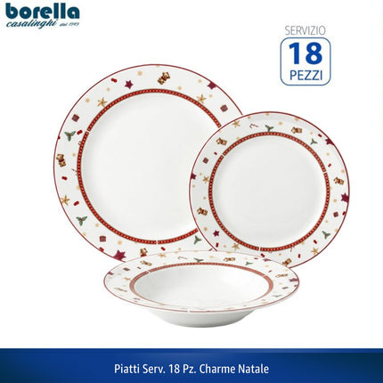 Servizio Piatti Natalizio 18 Pezzi Borella Casalinghi Charme Natale in Ceramica con Icone Festive per 6 Persone Borella Casalinghi srl