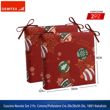 Gemitex Cuscino Nuvola Natalizio Set 2 Pz - Coprisedia 38x38x5 cm in Cotone e Poliestere Made in Italy - Dis. 1881 Tutto Tutto Meno Meno®