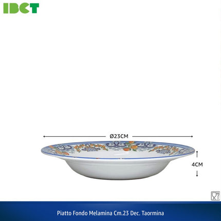 Piatto Fondo in Melamina 23 cm Decoro Taormina | Piatti da Portata Stile Siciliano IBCT
