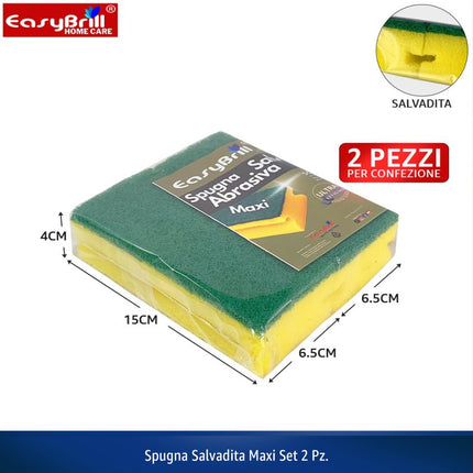 EasyBrill Spugna Abrasiva Salvadita Maxi | Set 2 Pezzi per Pentole e Piatti EasyBrill