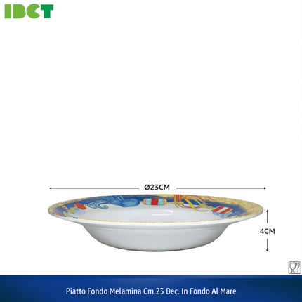 Piatto Fondo in Melamina 23 cm Decoro In Fondo al Mare | Piatti Estivi Infrangibili IBCT