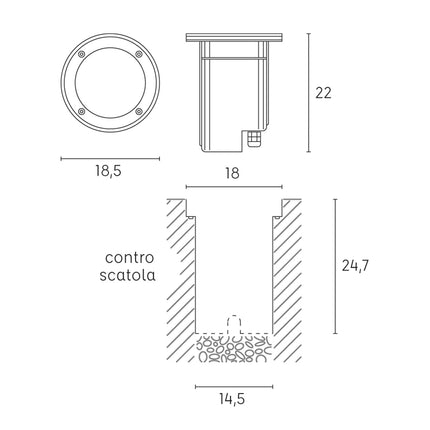 Faretto Da Terra Faro Pavimento Calpestabile Ip65 E27 Nero 40 W Ø18,5 Cm
