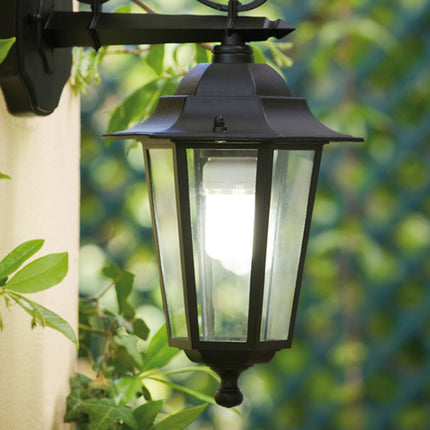Lanterna Applique Retrò Verso L'Alto Lampada Vintage Da Parete E27 Nero 60W