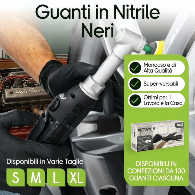 IRGE Guanti in Nitrile Neri Monouso (100-600pz) | Senza Polvere, Latex Free, Multiuso Irge