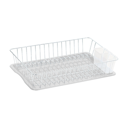 Scolapiatti Scolaposate da Tavolo Jall Cromato con Vassoio in Plastica per Lavello Piatti e Posate Grande 47×33×9h cm