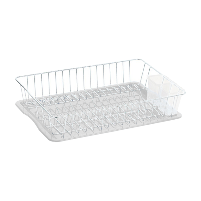 Scolapiatti Scolaposate da Tavolo Jall Cromato con Vassoio in Plastica per Lavello Piatti e Posate Grande 47×33×9h cm Artex