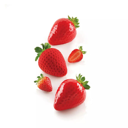 Silikomart Stampo in Silicone Fragola 120 – 5 Monoporzioni 3D da 120 ml con Supporto in Plastica Bianco, 6x7,7x5,4 cm, Made in Italy Silikomart