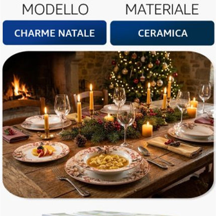 Servizio Piatti di Natale 18 Pezzi Borella Casalinghi Charme Natale in Ceramica per 6 Persone D&D Casalinghi