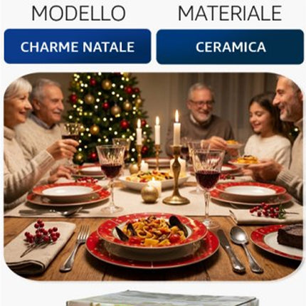 Servizio Piatti Natalizio 18 Pezzi Borella Casalinghi Charme Natale in Ceramica con Balza Rossa per 6 Persone Borella Casalinghi srl