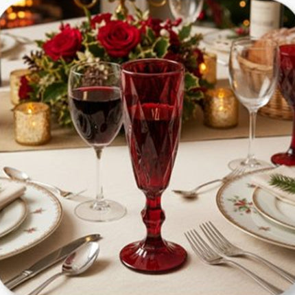 Mastro Bianco Christmas Set 6 Calici Flute Rubis - Bicchieri in Vetro Rosso da 174ml per Brindisi di Natale e Capodanno - H 20 cm Mercury srl