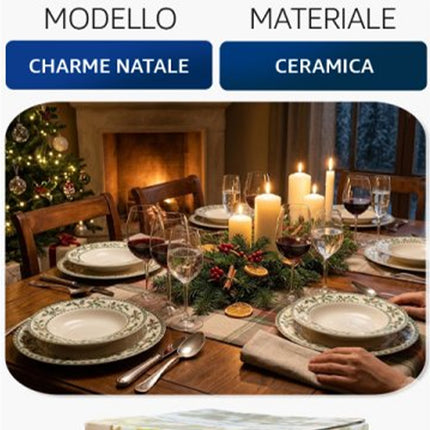 Servizio Piatti Natalizio 18 Pezzi Borella Casalinghi Charme Natale in Ceramica con Ghirlanda Verde per 6 Persone Borella Casalinghi srl