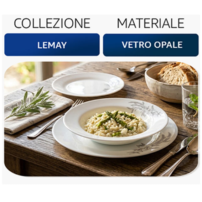 Servizio Piatti 18 Pz Vetro Opale Fiore Grigio – Collezione Lemay AD Trend