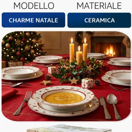 Servizio Piatti Natalizio 18 Pezzi Borella Casalinghi Charme Natale in Ceramica con Icone Festive per 6 Persone Borella Casalinghi srl