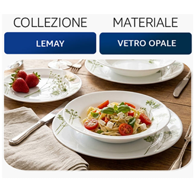 Servizio Piatti 18 Pz Vetro Opale Fiore Nebbiolina – Collezione Lemay AD Trend