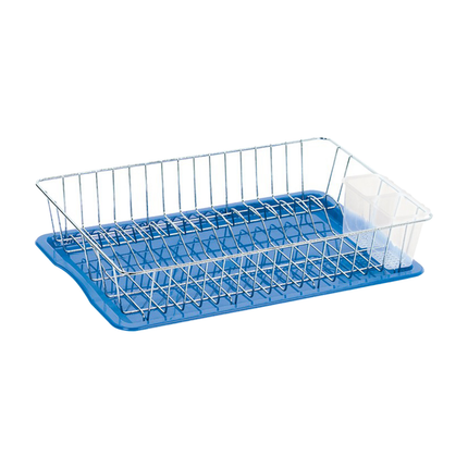 Scolapiatti Scolaposate da Tavolo Jall Cromato con Vassoio in Plastica per Lavello Piatti e Posate Grande 47×33×9h cm