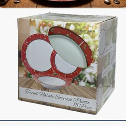 Servizio Piatti Natalizio 18 Pezzi Borella Casalinghi Charme Natale in Ceramica con Balza Rossa per 6 Persone Borella Casalinghi srl