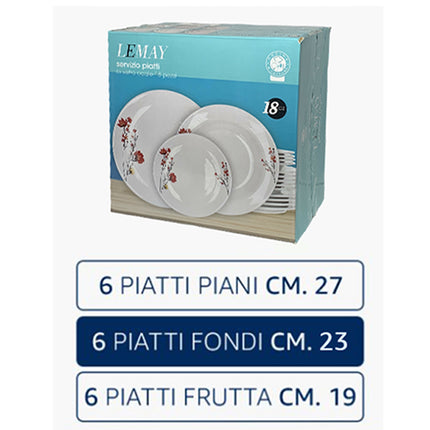 Servizio Piatti 18 Pz Vetro Opale Fiore Rosso – Collezione Lemay