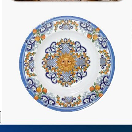 Piatto Fondo in Melamina 23 cm Decoro Taormina | Piatti da Portata Stile Siciliano IBCT