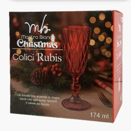 Mastro Bianco Christmas Set 6 Calici Flute Rubis - Bicchieri in Vetro Rosso da 174ml per Brindisi di Natale e Capodanno - H 20 cm Mercury srl