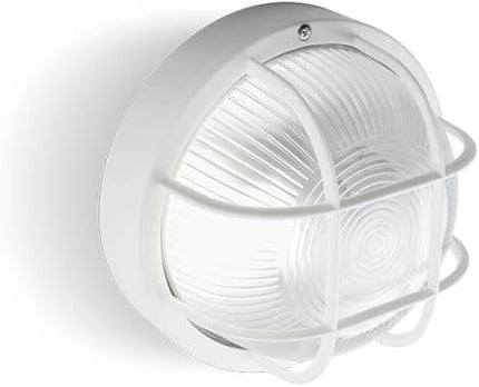 Applique ECHO TONDA con Gabbia – IP44, E27, Bianca o Nera, Antiurto IK07! Sovil