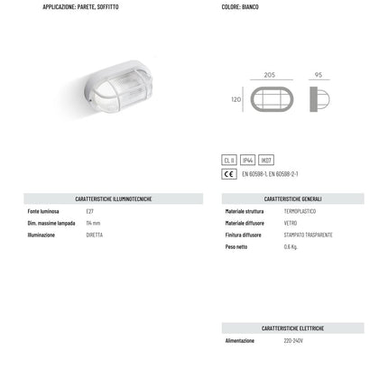 Plafoniera ECHO OVALE in Resina con Gabbia – E27, IP44, disponibile in Bianco e Nero! Bianco Sovil