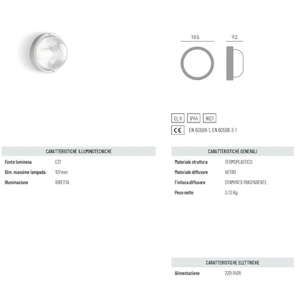 Applique ECHO TONDA in Resina E27 – Bianca o Nera, IP44 e Antiurto IK07! Bianco Sovil