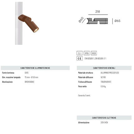 Faretto EXPLORA Palo-Side GU10 – IP65, Alluminio, per Pali Ø60-65mm, 3 Colori! Corten Sovil