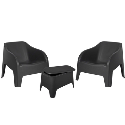 Set Petra 2 Poltrone con Braccioli 1 Tavolino Contenitore - Impermeabile, Compatto, Facile da Pulire, Arredo Esterno Giardino Terrazzo, Made in Italy Antracite - 2 Poltrone + Tavolino Plastmeccanica