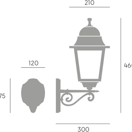 Applique da Esterno Grande, Nero, Alluminio Pressofuso, Vetro Trasparente, Stile Classico, 460x300 mm, Attacco E27 Sovil