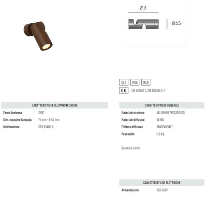 Applique EXPLORA GU10 da Esterno – IP65, Alluminio, Disponibile in Bianco, Nero e Corten! Corten Sovil