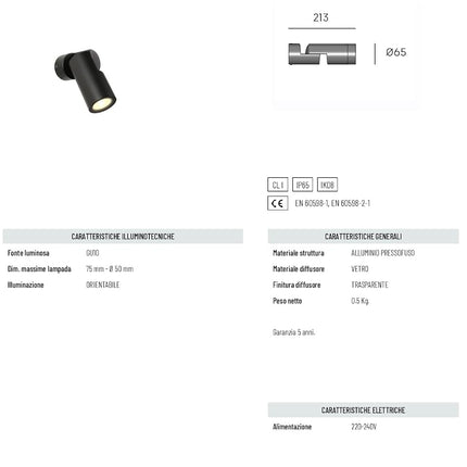 Applique EXPLORA GU10 da Esterno – IP65, Alluminio, Disponibile in Bianco, Nero e Corten! Nero Sovil